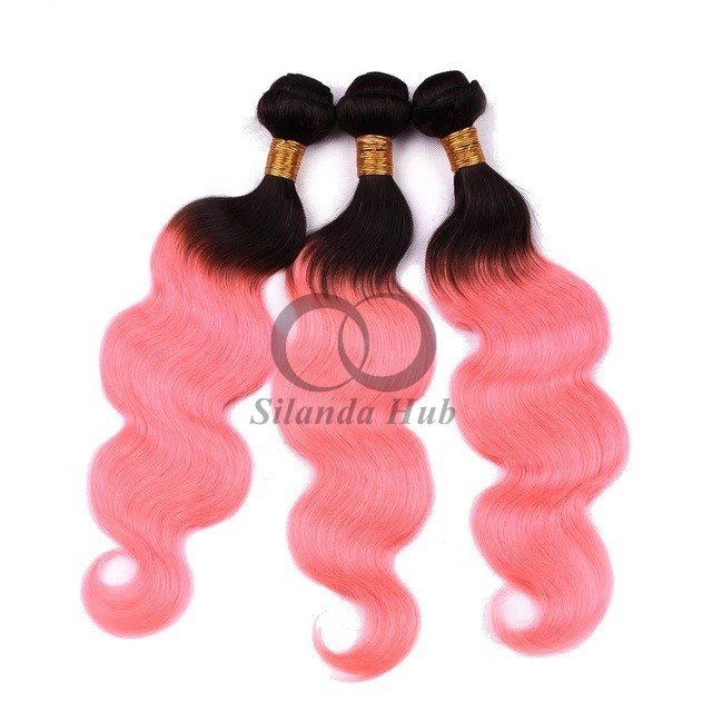 #T1B/Pink Body Wave Remy Human Hair Bundles Sew In Weave Bundles Brazilian Bundle Deals