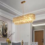 Luxury Dining Room Oval E14 Led Pendant Lights Plate Gold Steel Glass Chandelier