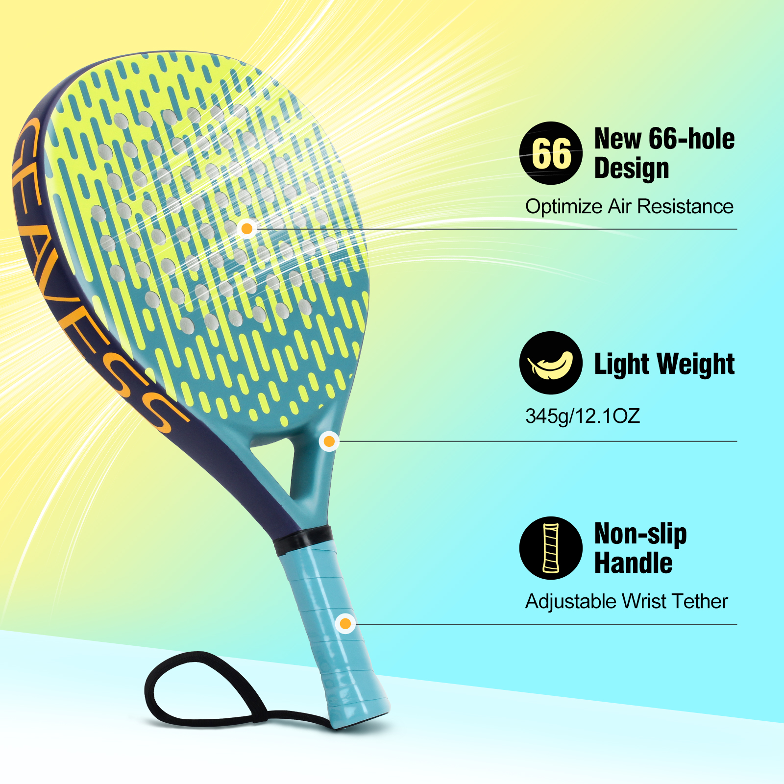 12.1oz Carbon Fiber Padel Tennis Rackets with EVA Memory Flex Foam Core and Foam Grip
