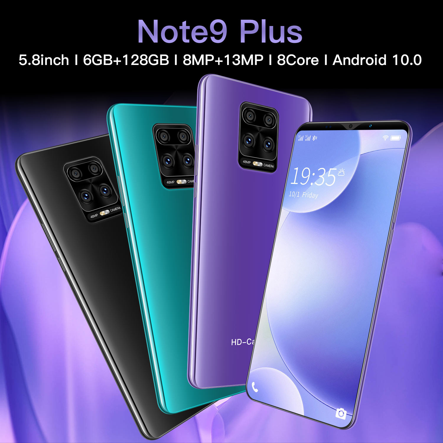 Face Recognition Unlocked Original Android Mobile Phones Note9 Plus 5.8 Inch