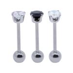 Round Zircon Stones Tongue Piercing Jewelry 14G 316 Stainless Steel
