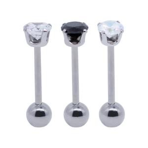 Quality Round Zircon Stones Tongue Piercing Jewelry 14G 316 Stainless Steel wholesale