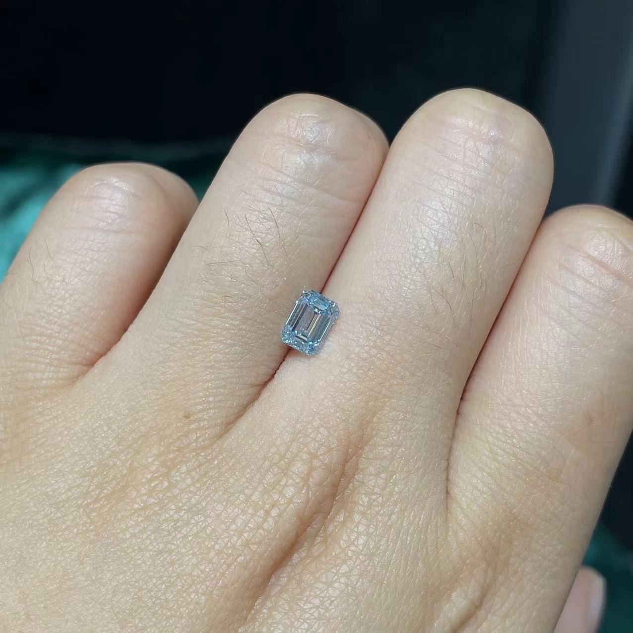 10 Mohs Blue Lab Grown Emerald Cut Diamond IGI Certified
