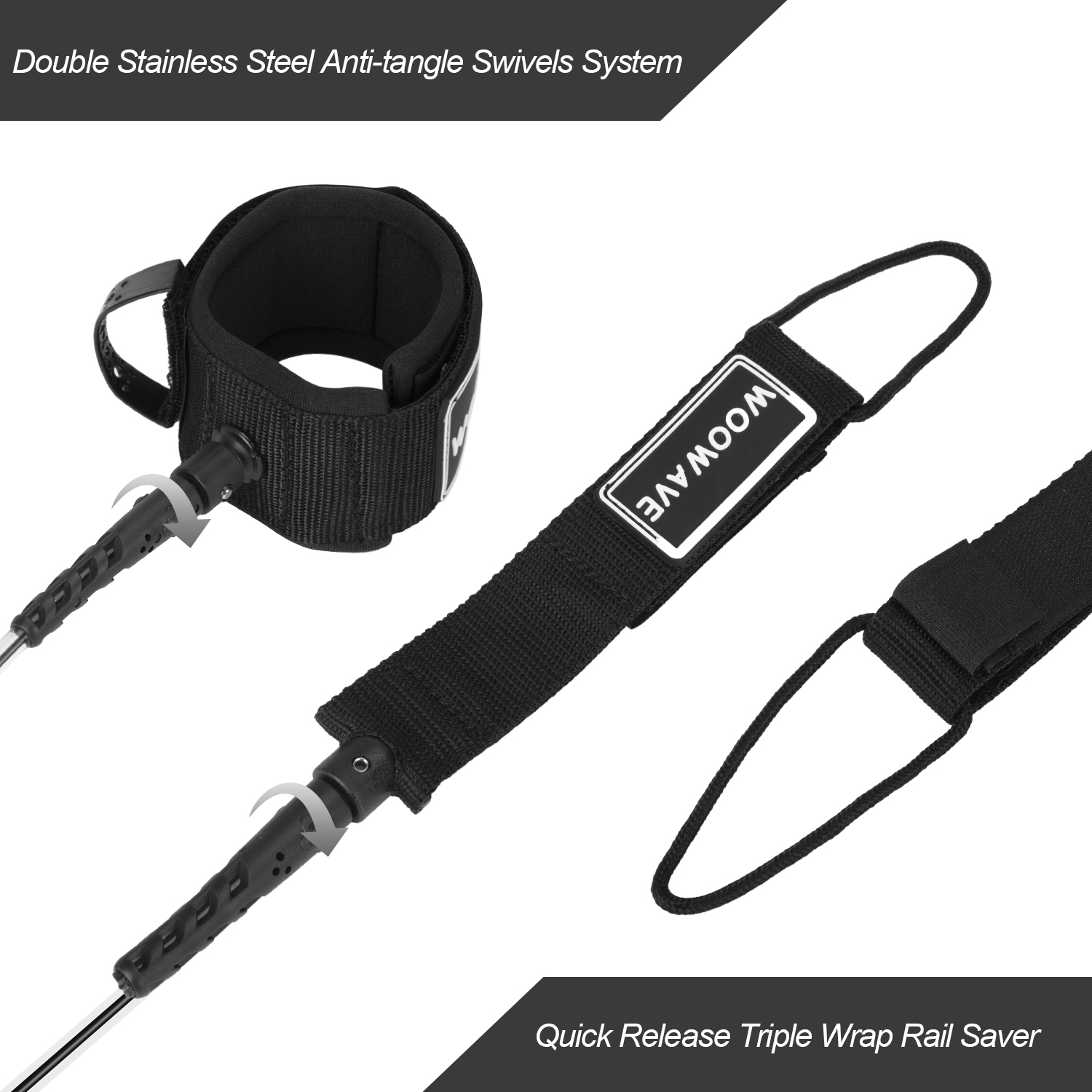 Shortboard Essential 6'7'8'9'10'11'12' Double Swivel Surf Leash for Water Sports