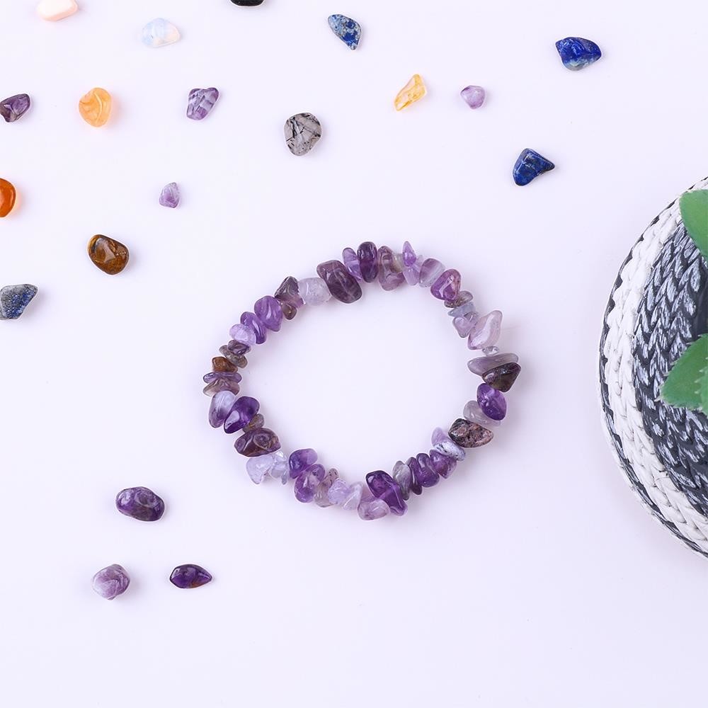 Handmade Chips Gravel Stone Bracelet Irregular Amethyst Healing Energy Jewelry