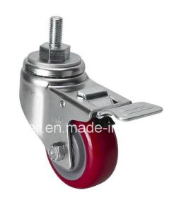 Quality Medium Duty 3&quot; 150kg TPU Caster with Threaded Brake Thickness 4mm Diameter 75mm 5043-86 wholesale