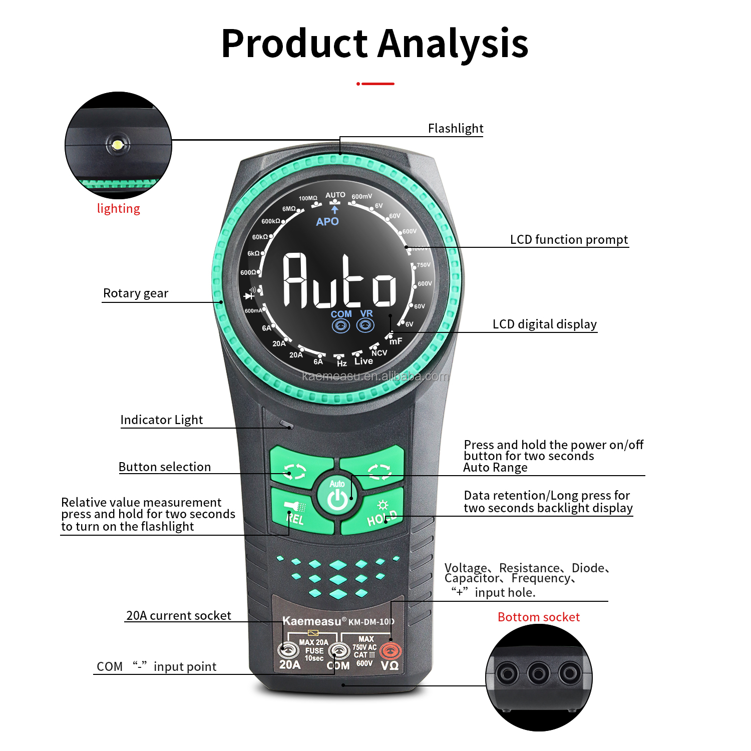 Auto Range Voltage Meters NCV TRMS Diode Test Current Resistance Tester Clamp Meters Multimetro Smart Digital Multimeters