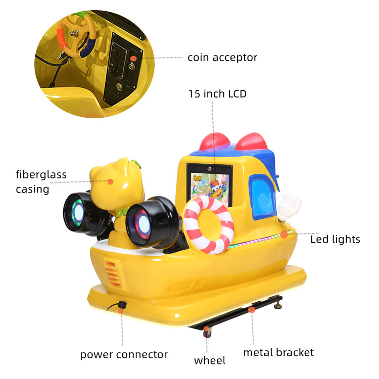 Amusement Rescue Boat Kiddie Ride 1 Seat With 15 Inch Screen