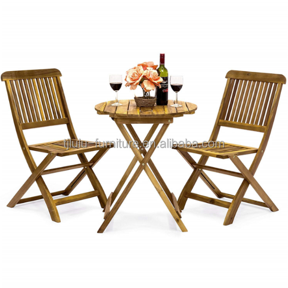 3-Piece Folding Acacia Wood Bistro Set Perfect for Outdoor Dining and Entertaining