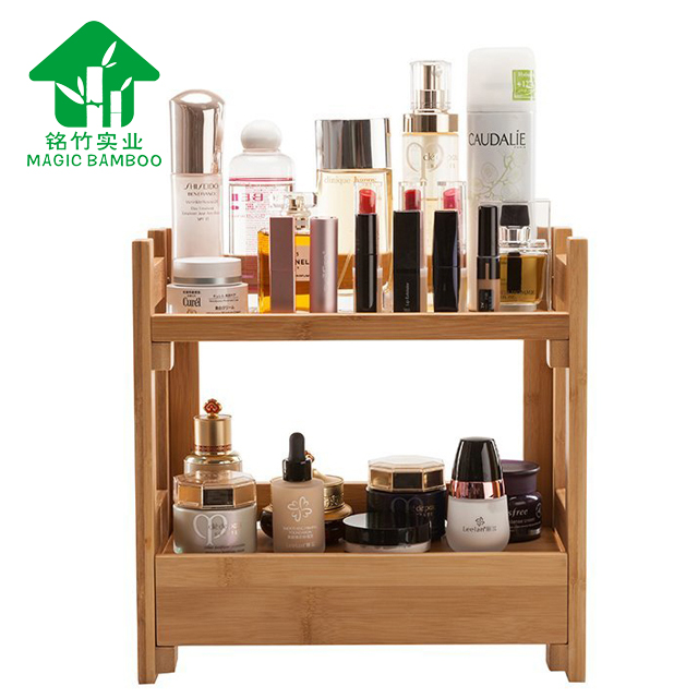 Miscellaneous Storage Rack Desktop Small Two-Layer Bamboo Cosmetics Rack with Drawer
