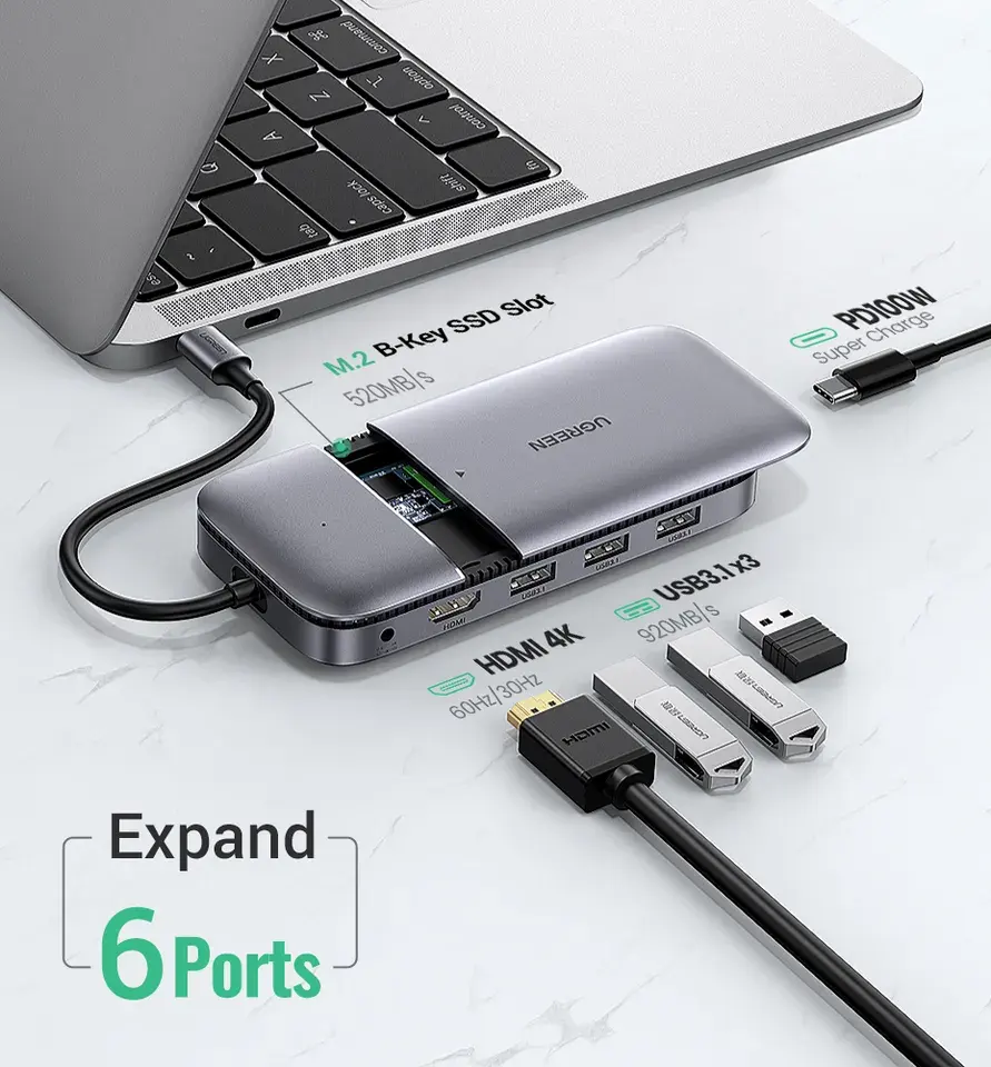 USB C Hub 60Hz 5-in-1 Gigabit Ethernet Adapter with 4K HD-MI PD 100W Fast Charging and 2 USB 3.0 Type C Multiport Adapter