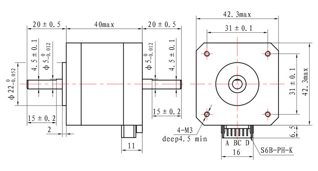 42×42×40mm Stepping Motor 1.5A 0.45N.m NEMA 17 Dual Shaft For 3D Printer
