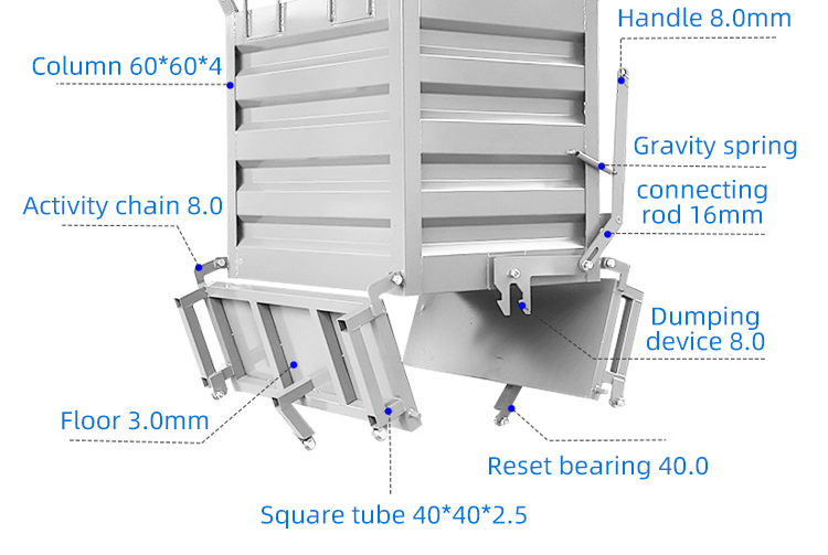Metal Powder Solid Bulk Bins Steel Bottom Dumping Hopper Open Top Refuse Collector