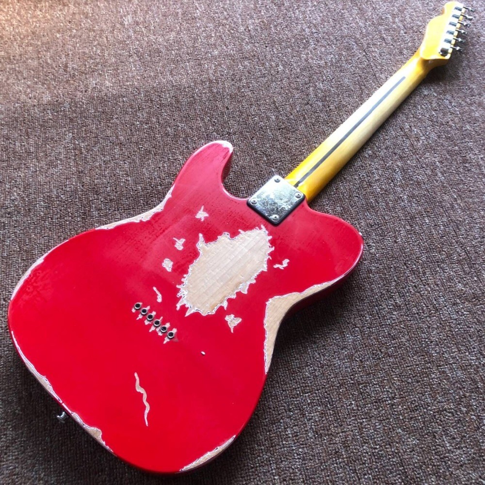 Electric guitar,handmade 6 stings telecast gitaar Tele electric Guitar relics by hands red color master build relic TL