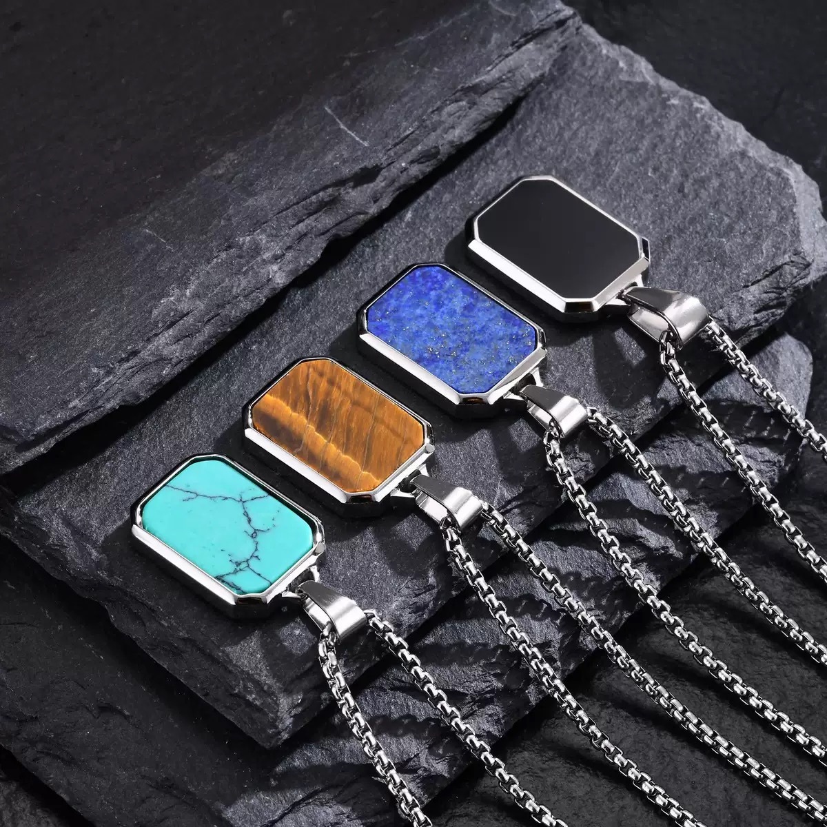 Silver Turquoise and Zircon Pendant Jewelry with Stainless Steel Material