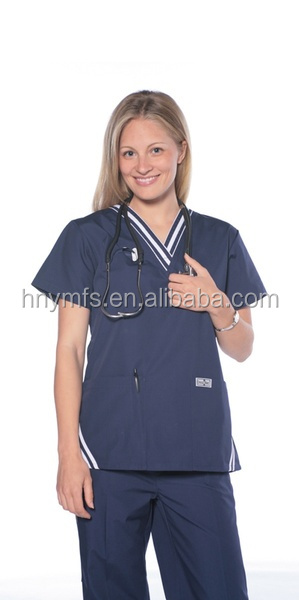 Short Sleeve Solid Color Stylish Nursing Scrubs 65% Cotton 35% Polyester