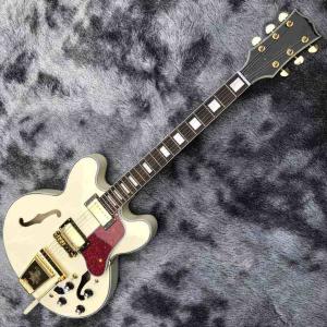 Quality Double F-Holes Hollow Body Jazz Electric Guitar Ebony Fretboard Tremolo System in White wholesale