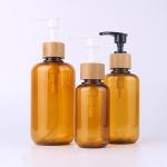 Amber Glass Bamboo Cosmetic Bottle With Wooden Cap Engraving Lotion Sprayer
