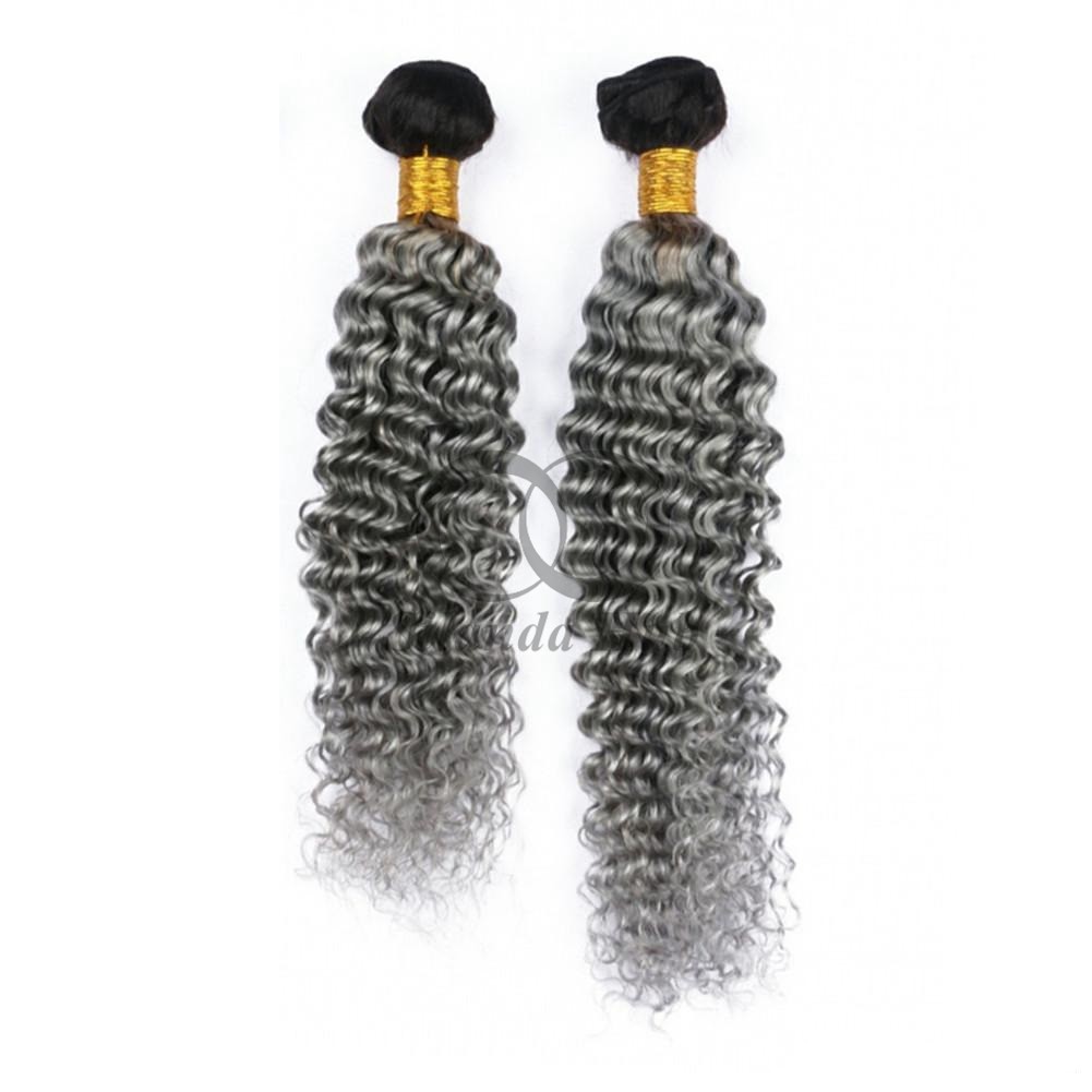 #T1B/Grey Deep Wave Remy Human Hair Bundles Sew In Weave Bundles Brazilian Bundle Deals