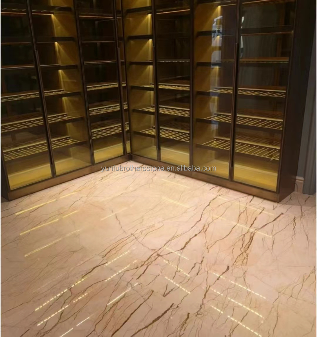 Interior Stair and Floor Tiles Solfitel Gold Marble Big Slab in Modern Natural Style