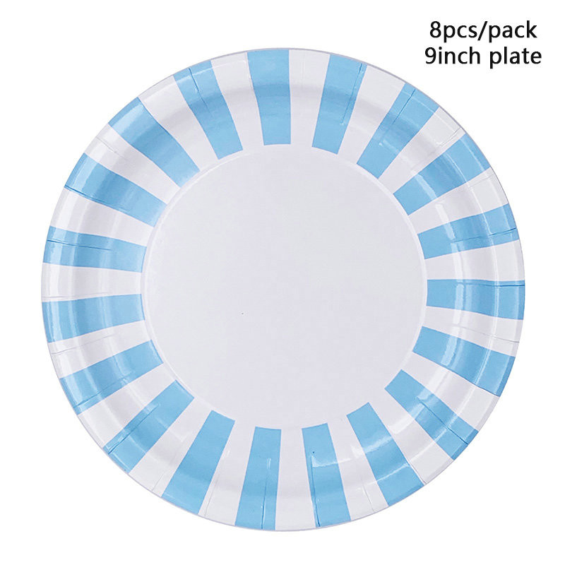 Boys Christmas Blue Strip Birthday Paper Plates And Napkins Cups