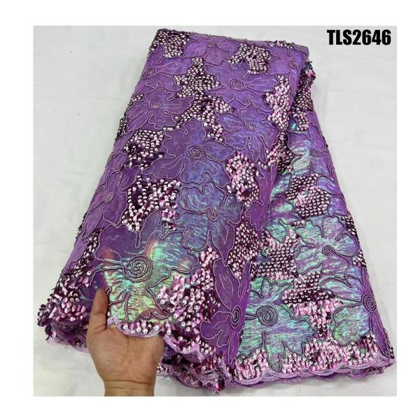 Fancy Sequin Embroidery Mesh French African Lace Fabric for Ceremony Dress Abaya