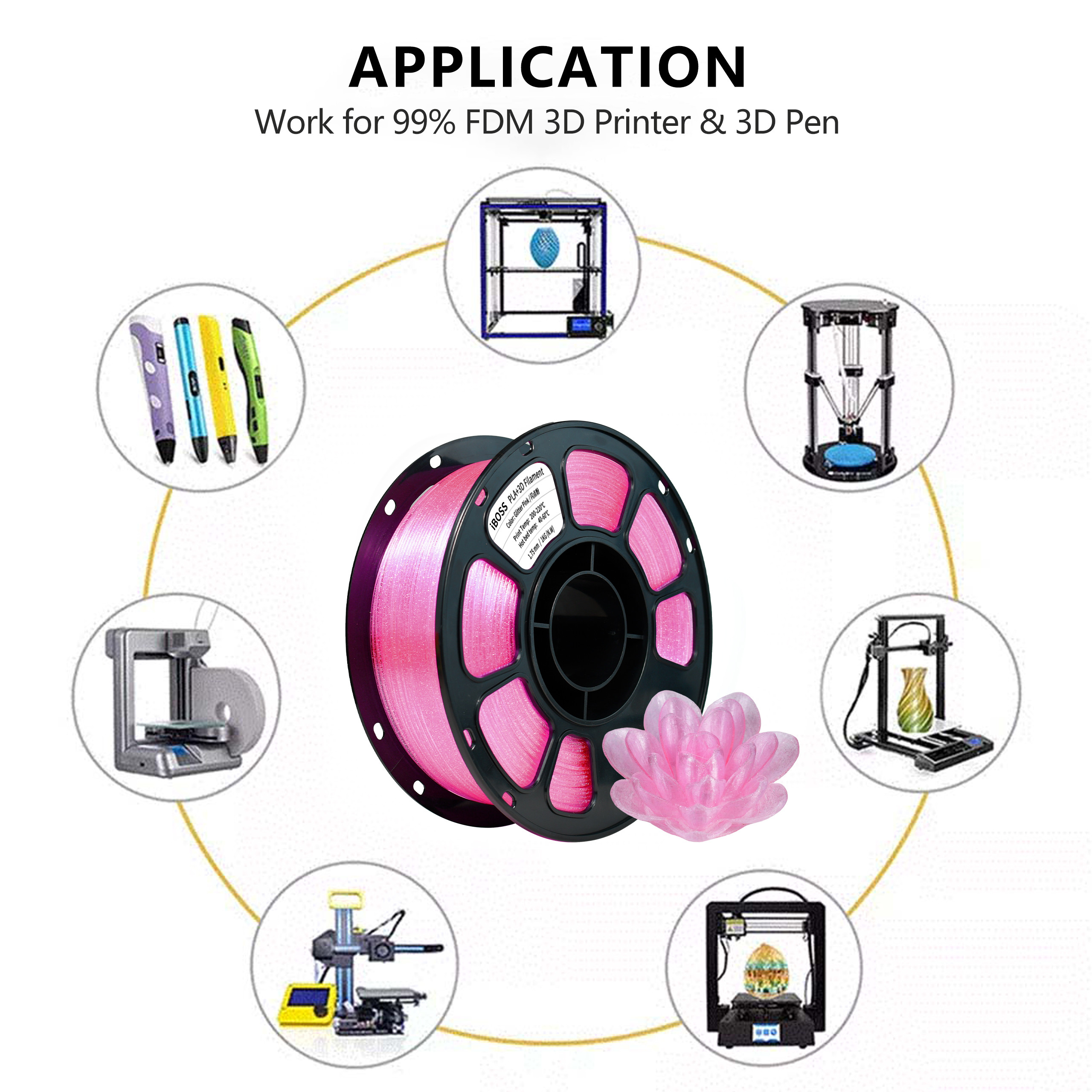 IBOSS Glitter Pink PLA+ Filament 100% Bubble Free Toughness Enhanced For 3D Printing Filament