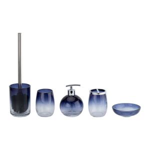 Quality Round Shape Glass Bathroom Accessories Set with Ombre Blue Color and Unique Bubble Effect wholesale