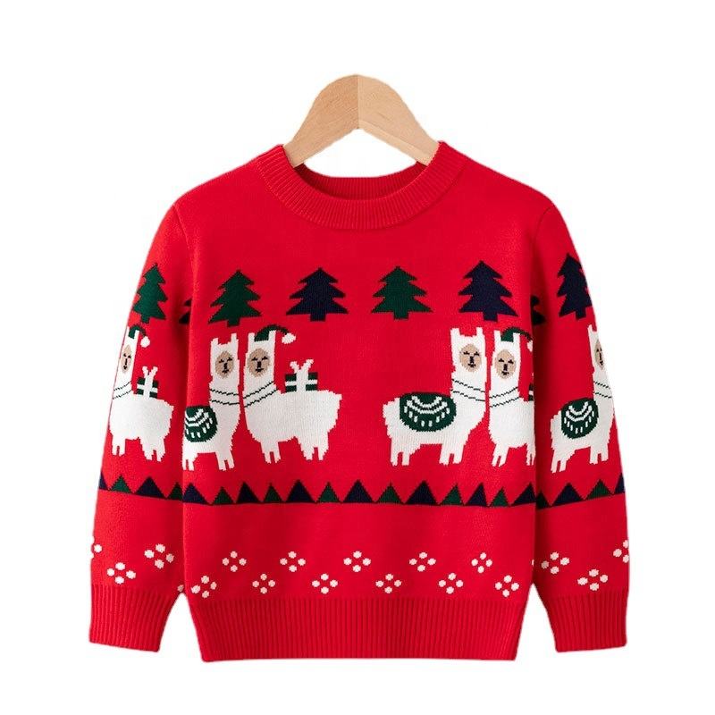 customized 100% cotton cartoon jacquard kids christmas sweater knit jumpers unisex christmas sweaters for kids