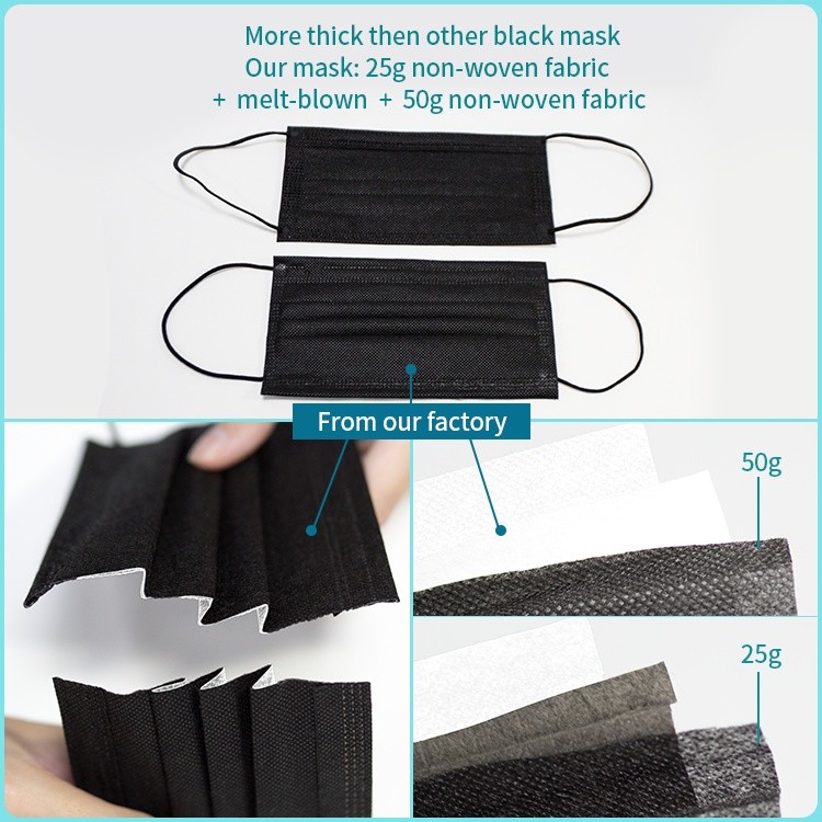 Antibacterial 95% BFE 3 Ply Non Woven Face Mask Black Civil Non - Medical