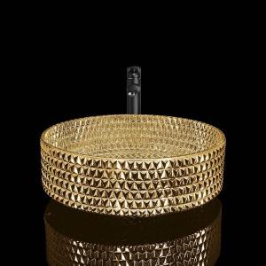 Quality 24K Gold Crystal Glass Wash Basin Electroplated Coating Easy Clean wholesale