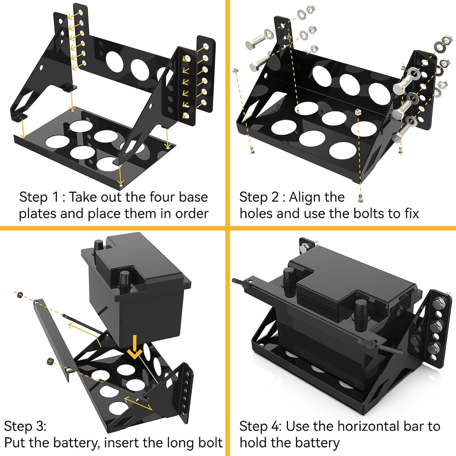 Steel Bolt Battery Mounting Box Tray Bracket for Secure Marine Battery Storage Needs