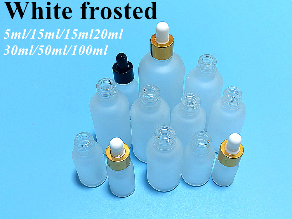 Wholesale Cheap 1oz 2oz 5ml 10ml 15ml 20ml 30ml 50ml White Frosted Essential Oil Glass Dropper Bottle for Perfume Serum Use