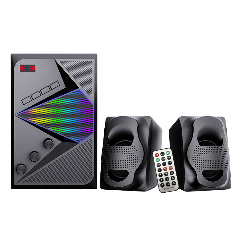 20W 5W * 2 Output Wooden Professional Audio System 2.1 USB FM BT Remote Control Subwoofer Active Column Speaker