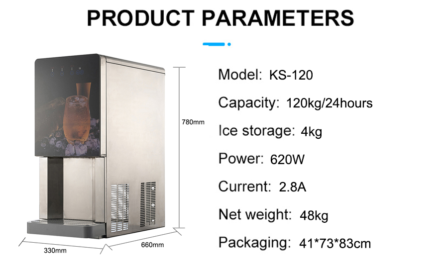 120kg Daily KS-120 Ice Cube Maker And Dispenser With 620W Power And 4kg Ice Storage
