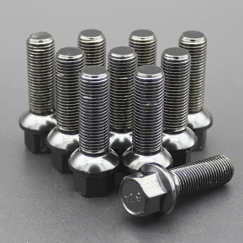 Shank 39mm R14 Extended Lug Bolt Grade 12.9 For Audi & Mercedes Dual Coating Black Finish