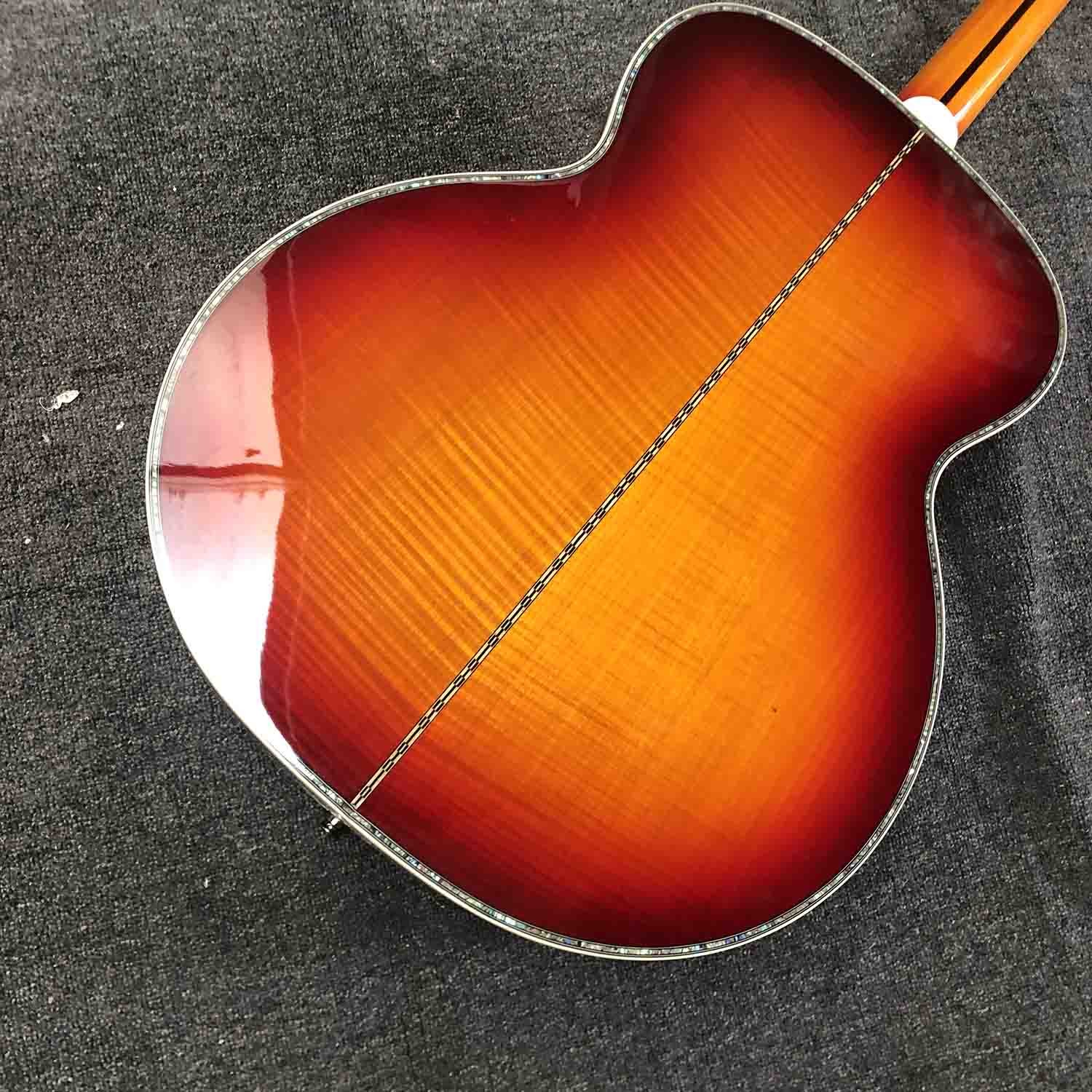 Custom J200 Flamed Maple Back Side Abalone Binding 550A Electronic Acoustic Guitar in Sunburst