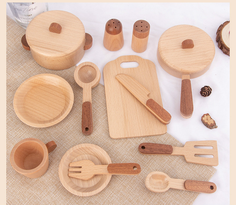 Children'S Log Wooden Kitchen Toy Set Simulation Mini Educational