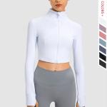 Zipper Closure Women Yoga Jacket Stretchy Cropped Workout Jacket