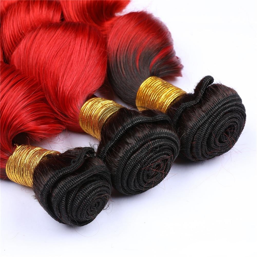 #T1B/Red Loose Wave Remy Human Hair Bundles Sew In Weave Bundles Brazilian Bundle Deals