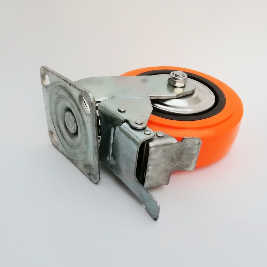 Heavy Duty Orange PU PVC Double Ball Bearing Swivel Caster with Brak