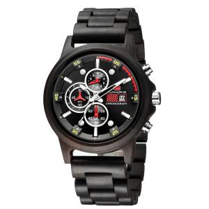 Quality Custom Made Ebony Wooden Quartz Watch Luminous Calendar Casual Business wholesale