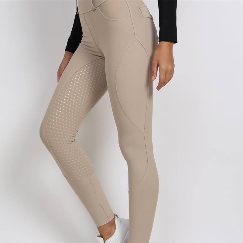 Anti Pilling Equestrian Leggings Khiki Riding Breeches With Phone Pocket