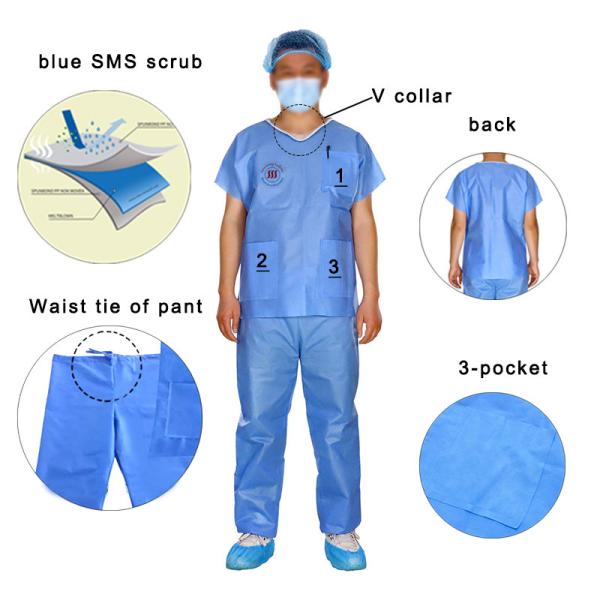Multi Layer Nurse Hospital Surgical Scrubs SMS Blue Disposable Gown With 3