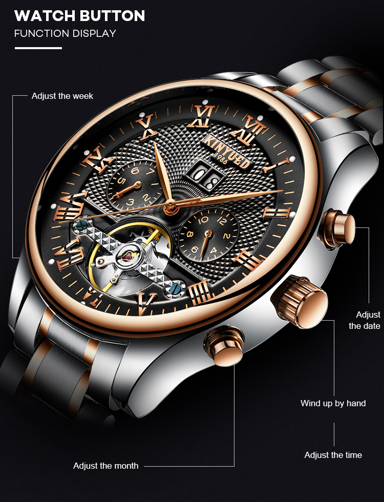 KINYUED In Stock Fancy Watch Tourbillon Power Reserve Watch Automatic Watch Luxury