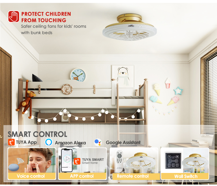 1stshine 20-inch Low Profile Gold Ceiling Fan with LED Light and Wall Control Switch