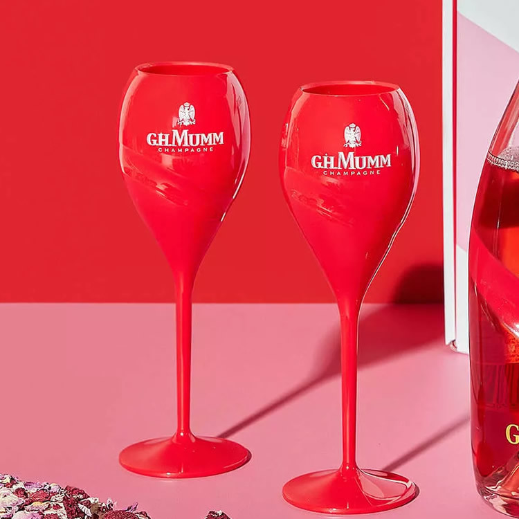 Unbreakable Acrylic G.H. Mumm Champagne Glasses Red Plastic Tulip Champagne Flutes