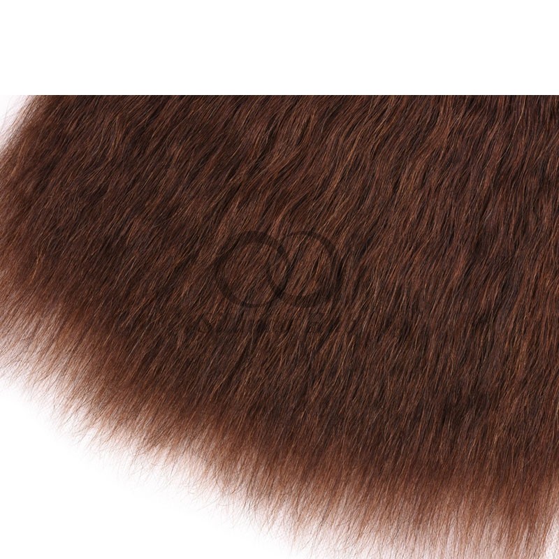 #4 Medium Brown Kinky Straight Remy Human Hair Bundles Sew In Weave Bundles Brazilian Bundle Deals