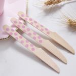 Biodegradable Didposable 160mm Wooden Cutlery Utensil Dot Baby Pink Spoon