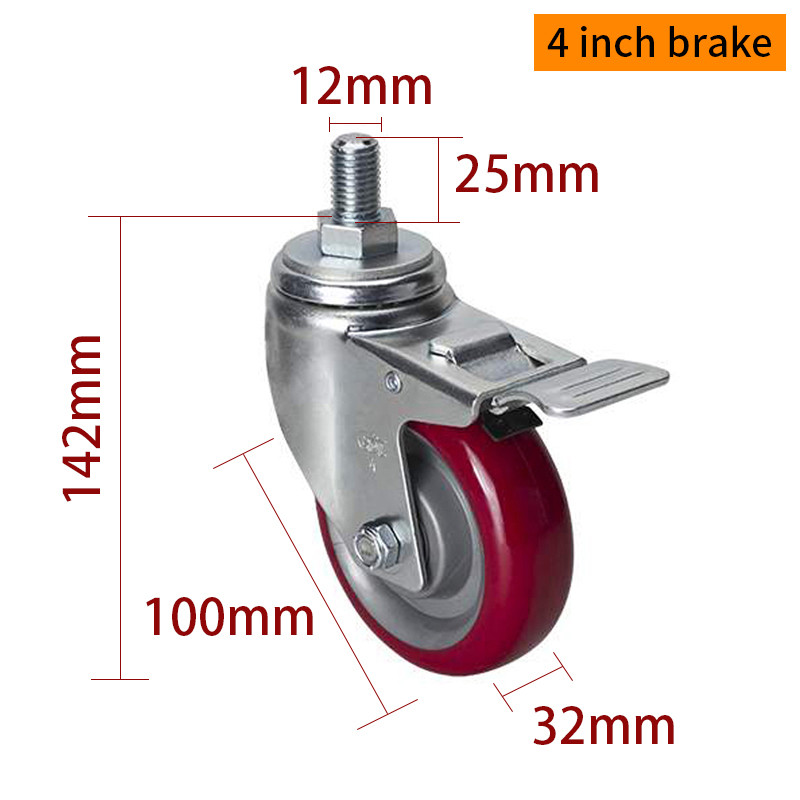 EDL Medium Duty 4inch 150kg Red TPU Threaded Caster by Swivel and Brake type